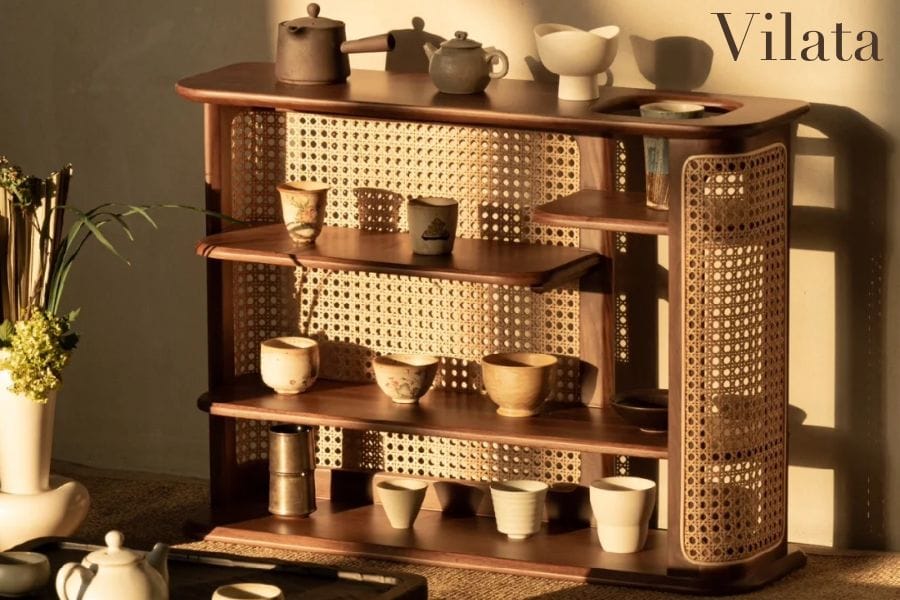 Tủ trang trí kết hợp lưới mây mắt cáo độc đáo