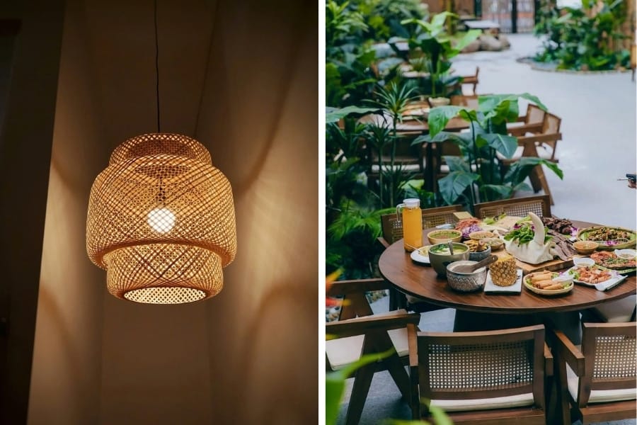 Đồ mây tre đan tạo sự nổi bật cho nhà hàng, quán café
