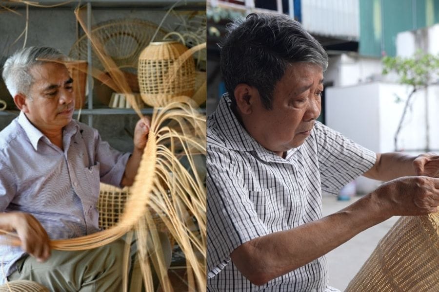 Nghệ nhân Nguyễn Văn Tĩnh (trái) và Nguyễn Văn Trung (phải)