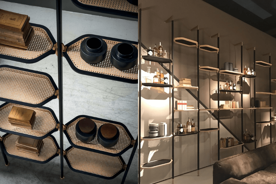 Mây đan tre được sử dụng làm kệ trang trí tại shop