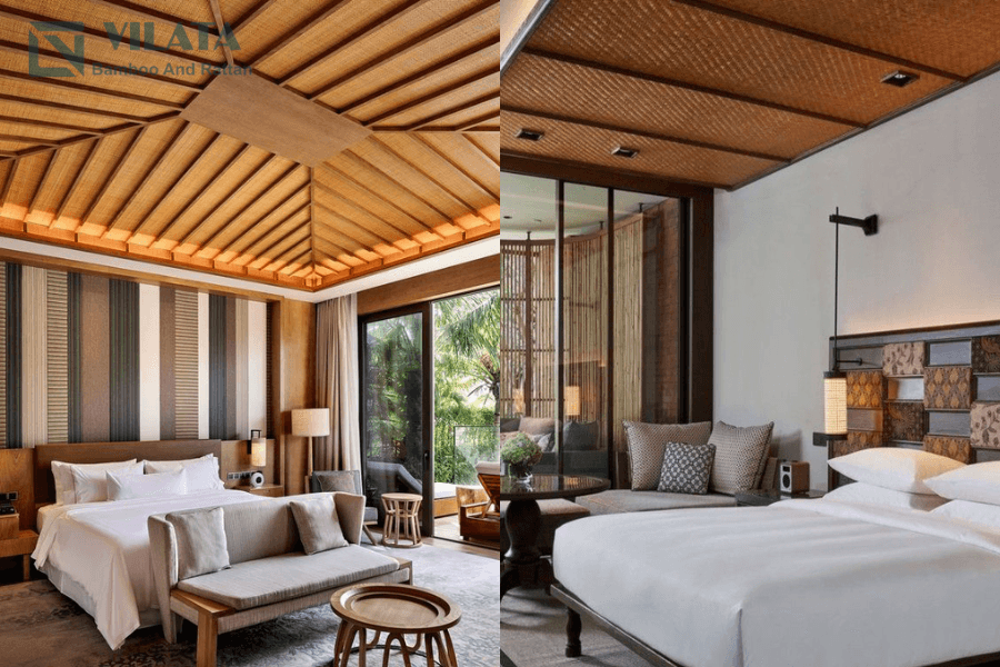 Phòng ngủ sử dụng trần mây tre