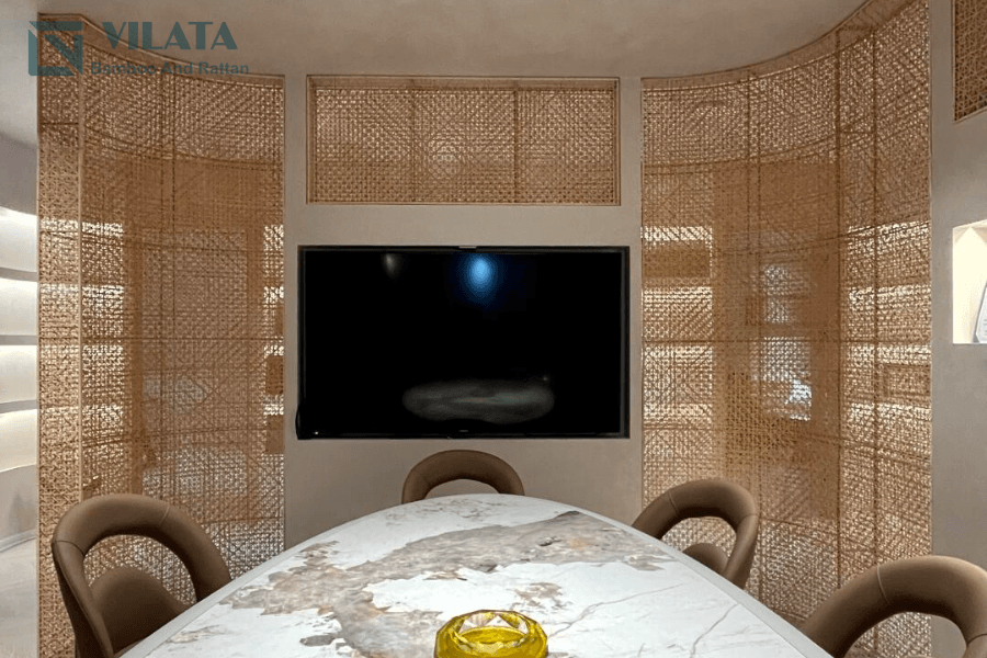 Vách tre đan hoa thị dùng trong phòng nội thất